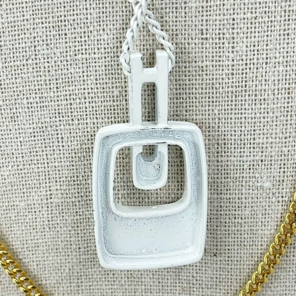 White and Gold Tone Double Strand Pendant Chain Link Necklace - Picture 4 of 6